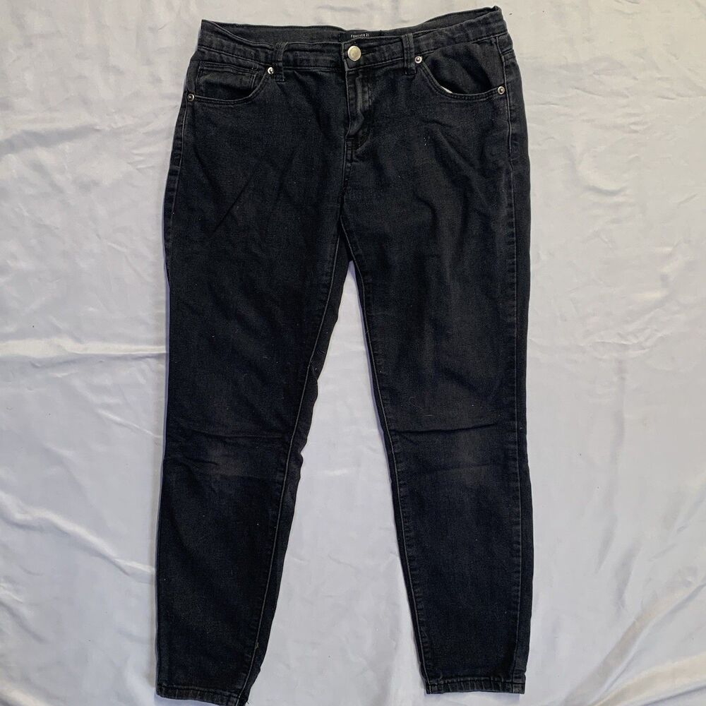 Forever 21 Womens Jeans Size 28 Black Slim Fit Taper Ripped Denim Pants Casual